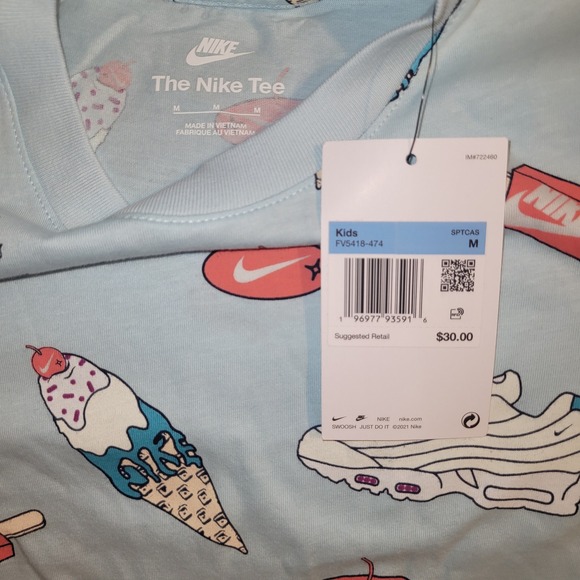 Nike Kids The Nike Tee Set‎ Top & Shorts Ice Cream Shoes Blue Size M - Picture 3 of 5